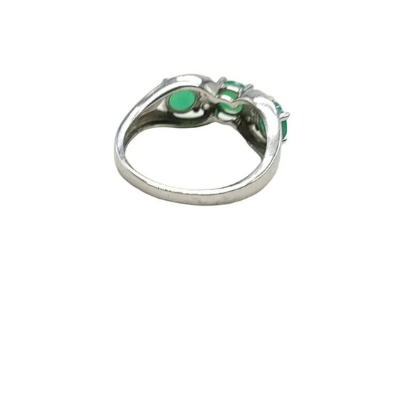 Faux Emerald Green Rhinestone Costume Bling Ring Size 7 Silver Plated Marked 925 - Picture 5 of 5